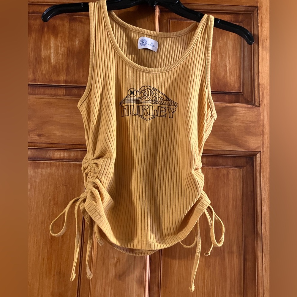 Hurley Women's Golden Yellow Ribbed Tank Top Adjustable Side Ties